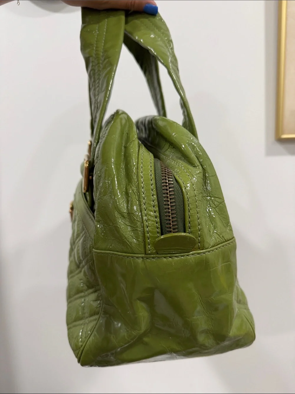 Marc Jacob’s Quilted Olive Green Barrel Handbag